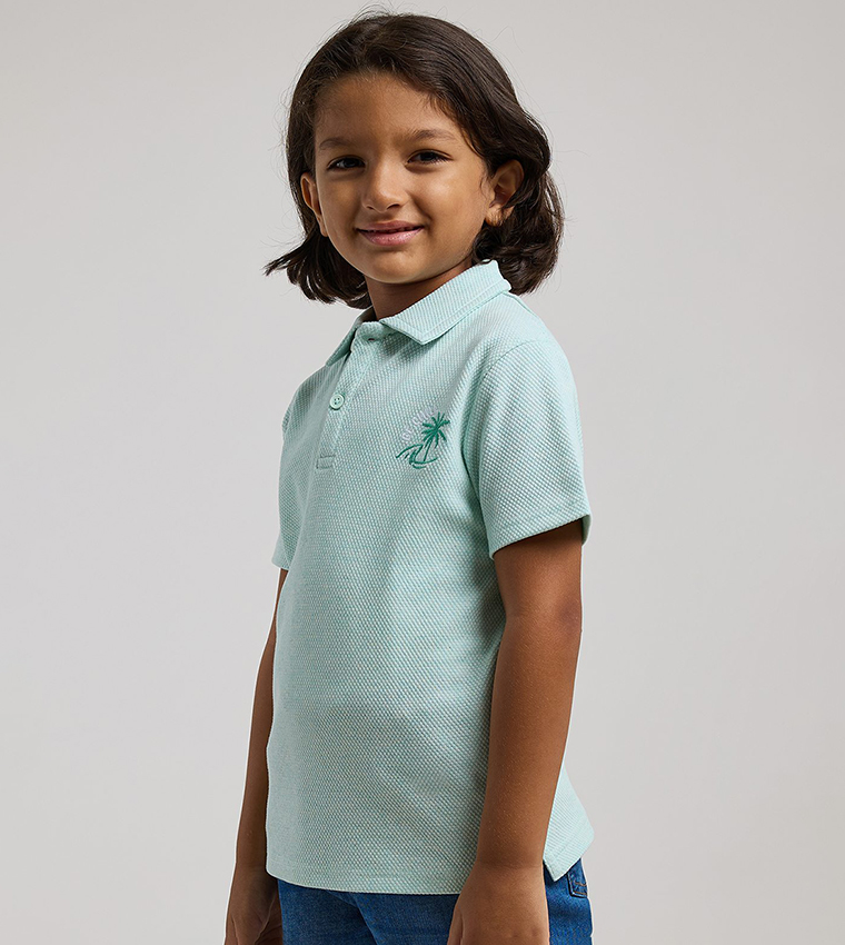 Textured Polo T-Shirt with Short Sleeves