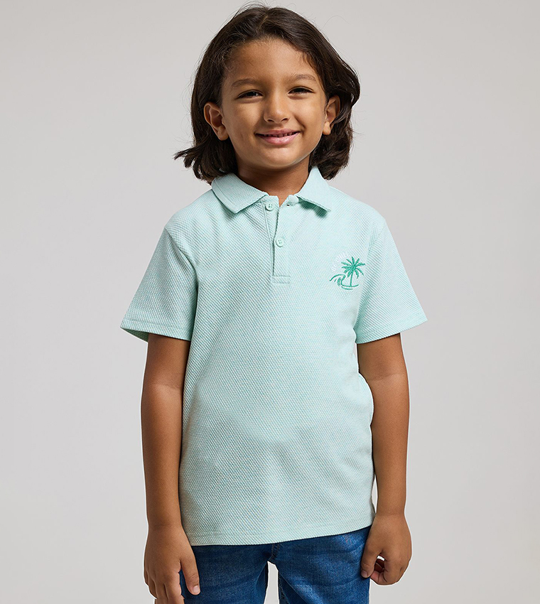 Textured Polo T-Shirt with Short Sleeves