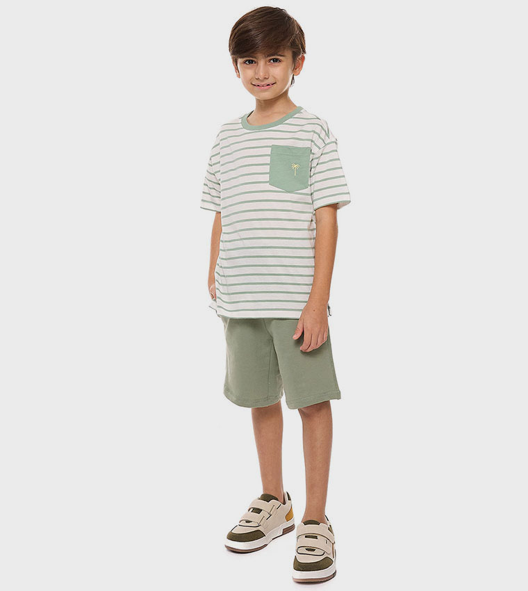 Striped T-Shirt with Crew Neck and Short Sleeves
