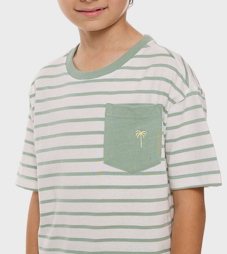 Striped T-Shirt with Crew Neck and Short Sleeves