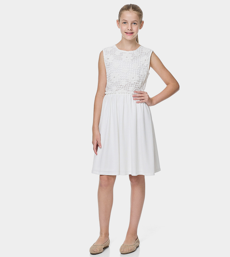 Crochet Detail Sleeveless Fit and Flare Dress