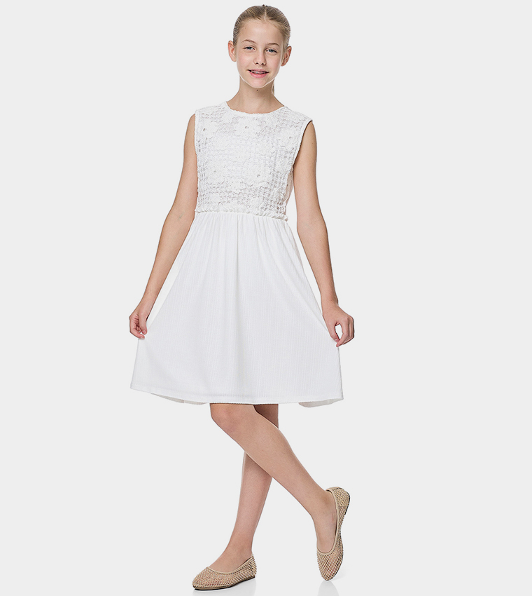 Crochet Detail Sleeveless Fit and Flare Dress