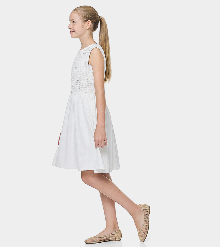 Crochet Detail Sleeveless Fit and Flare Dress