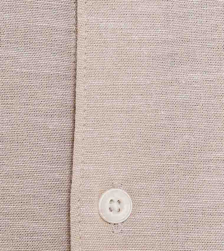 Textured Shirt With Stand Collar and Long Sleeves
