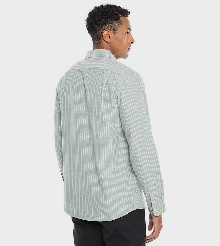Textured Shirt With Stand Collar and Long Sleeves