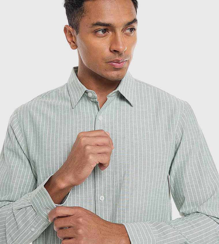 Textured Shirt With Stand Collar and Long Sleeves