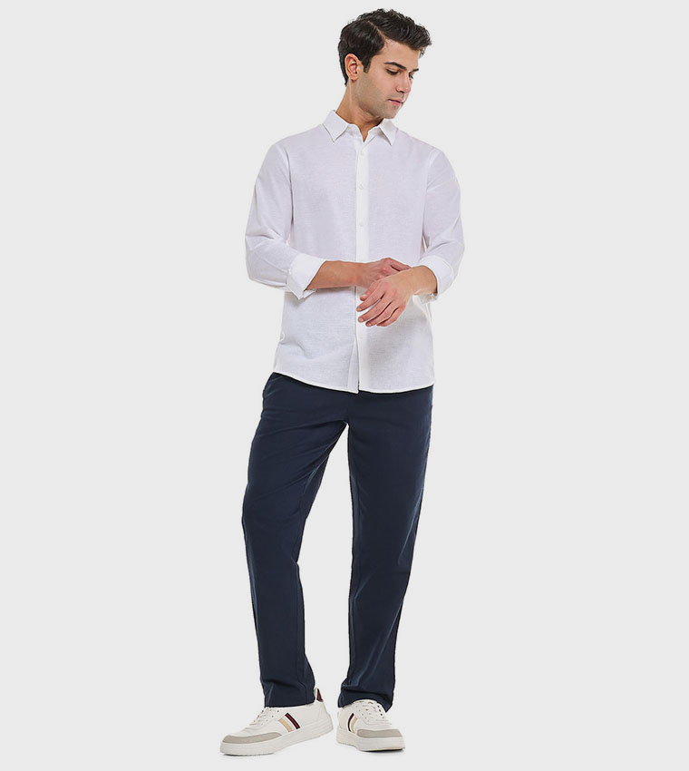 Solid Shirt With Stand Collar and Long Sleeves