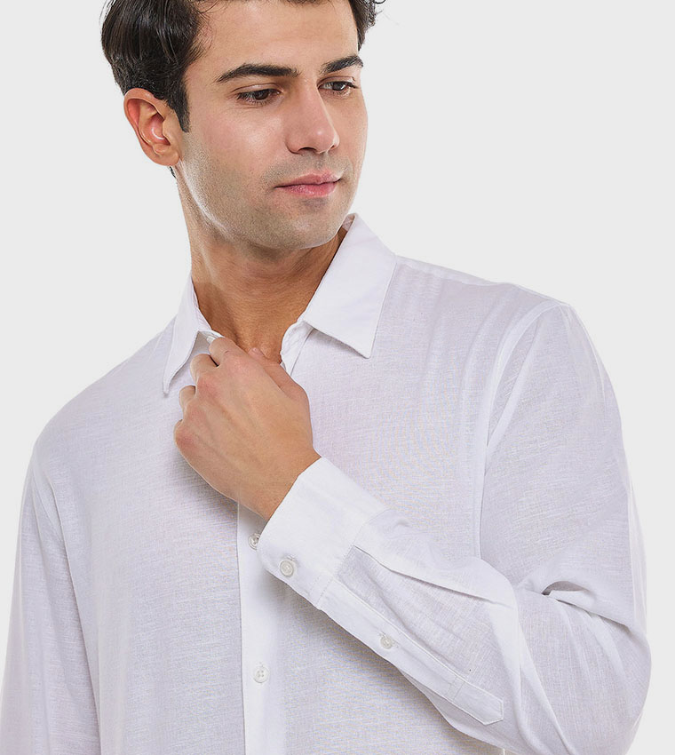 Solid Shirt With Stand Collar and Long Sleeves