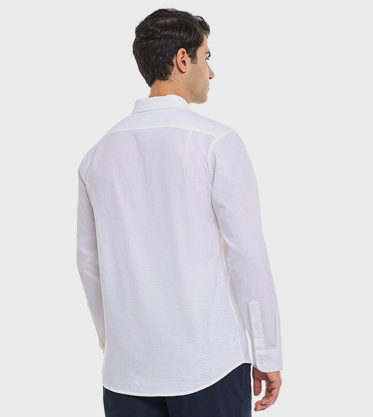 Solid Shirt With Stand Collar and Long Sleeves