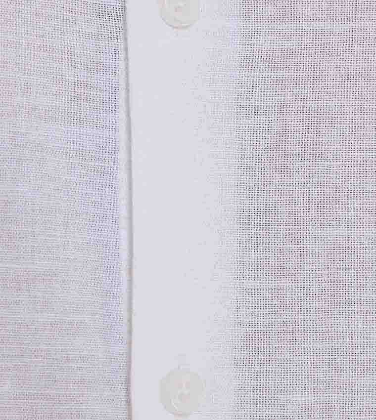 Solid Shirt With Stand Collar and Long Sleeves