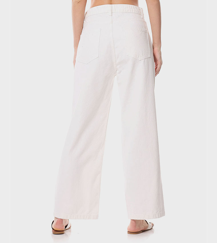 Solid Wide Leg Jeans with Button Closure