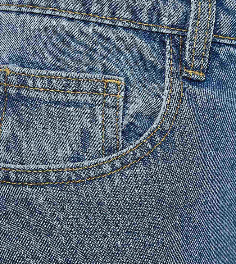 Faded Wide Leg Jeans with Button Closure
