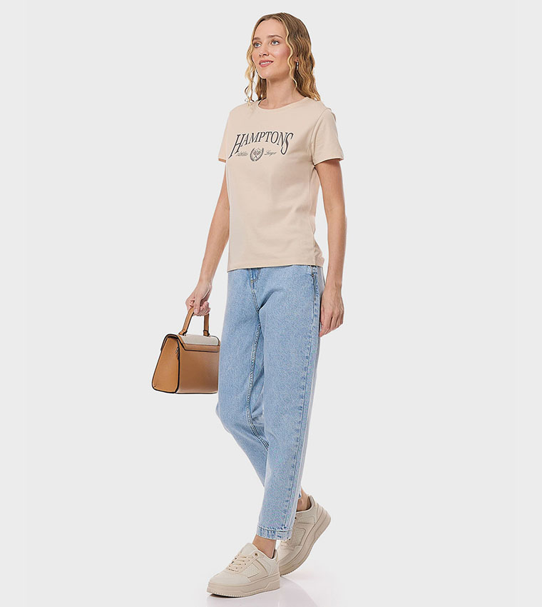 Faded Slouchy Fit Jeans with Button Closure