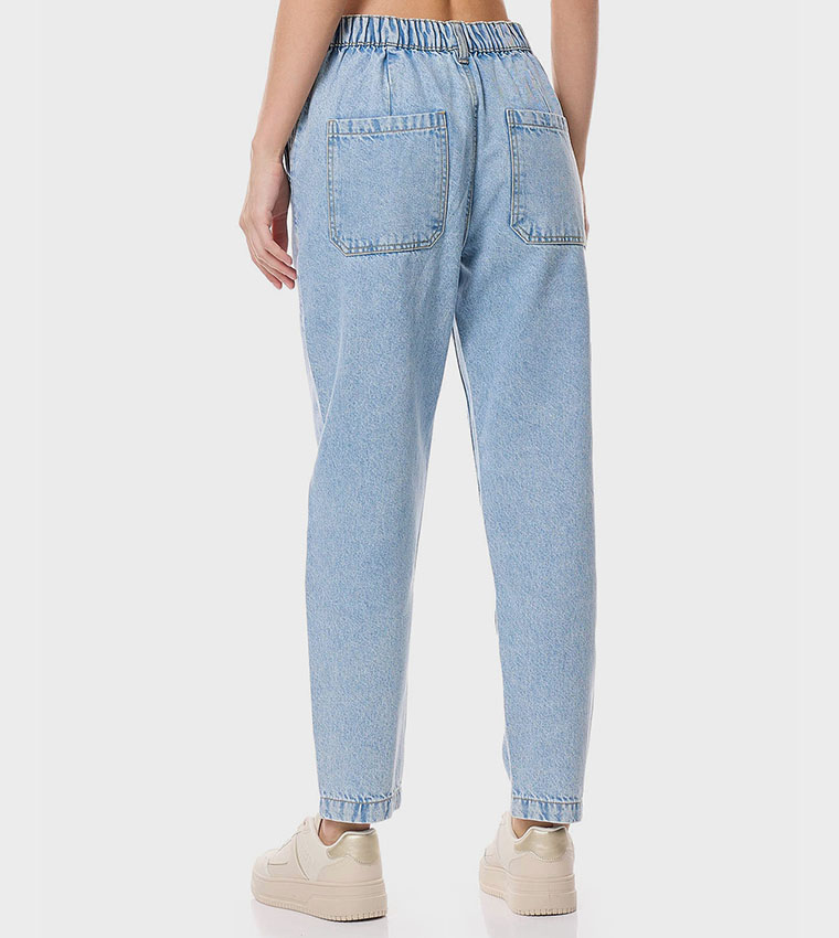 Faded Slouchy Fit Jeans with Button Closure
