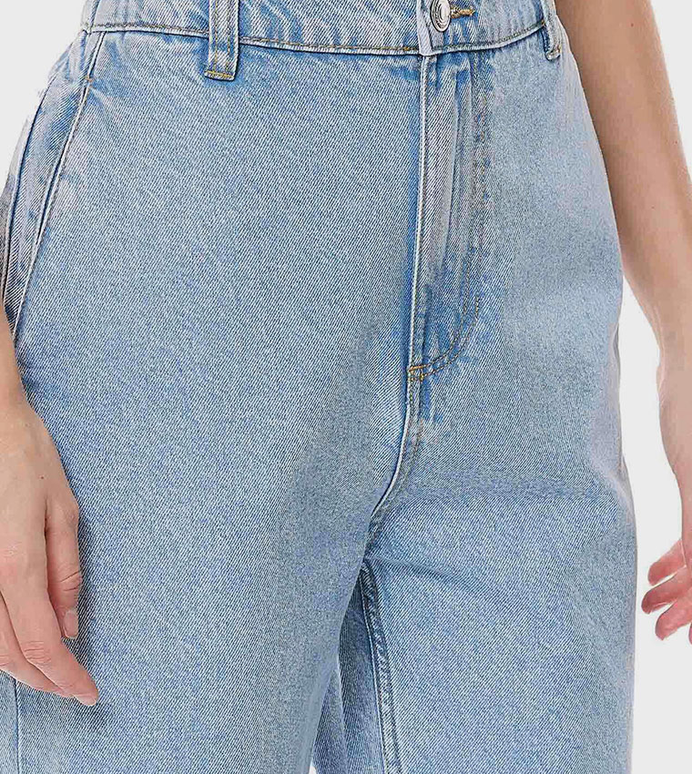 Faded Slouchy Fit Jeans with Button Closure
