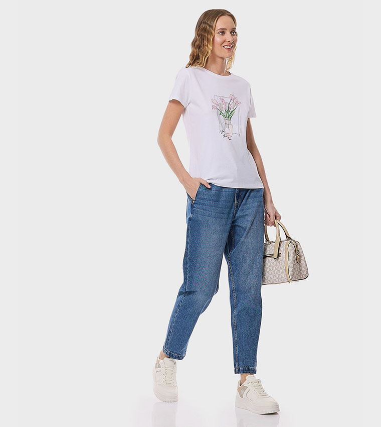 Faded Slouchy Fit Jeans with Button Closure