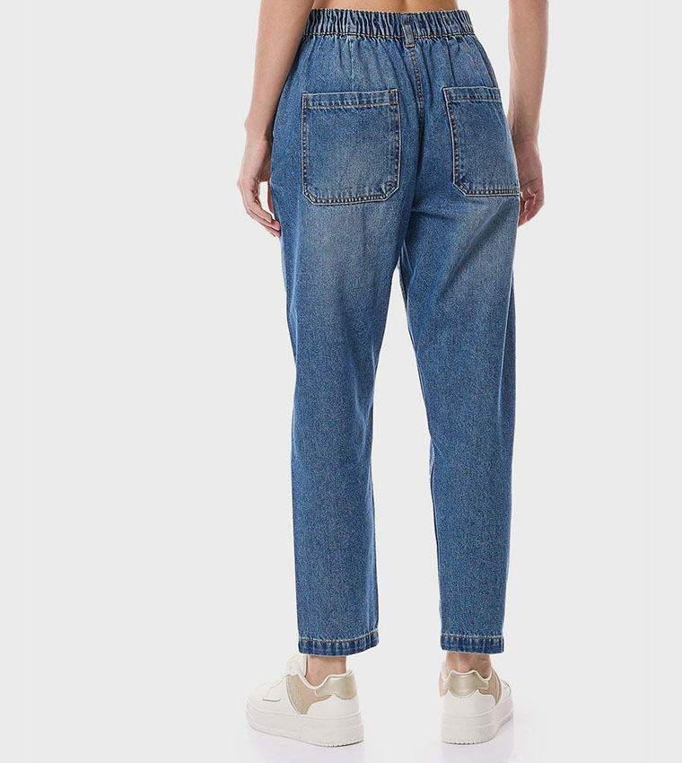 Faded Slouchy Fit Jeans with Button Closure