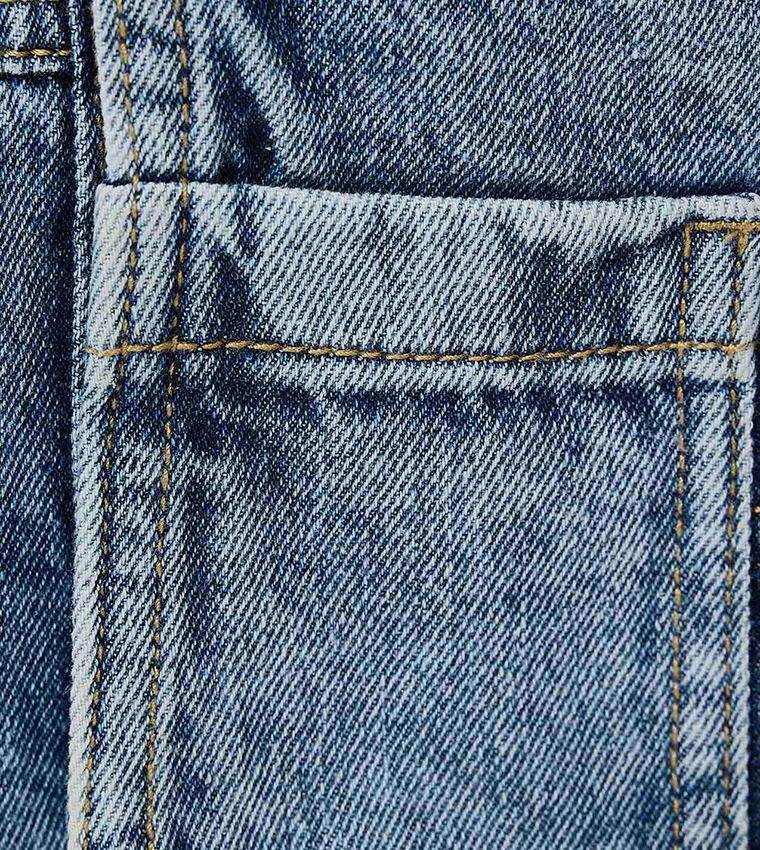 Washed Loose Fit Jeans with Button Closure