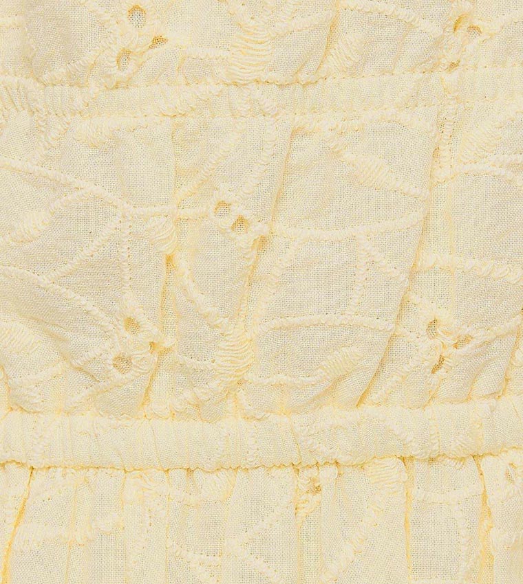 Schiffli Dress with Square Neck and Puff Sleeves