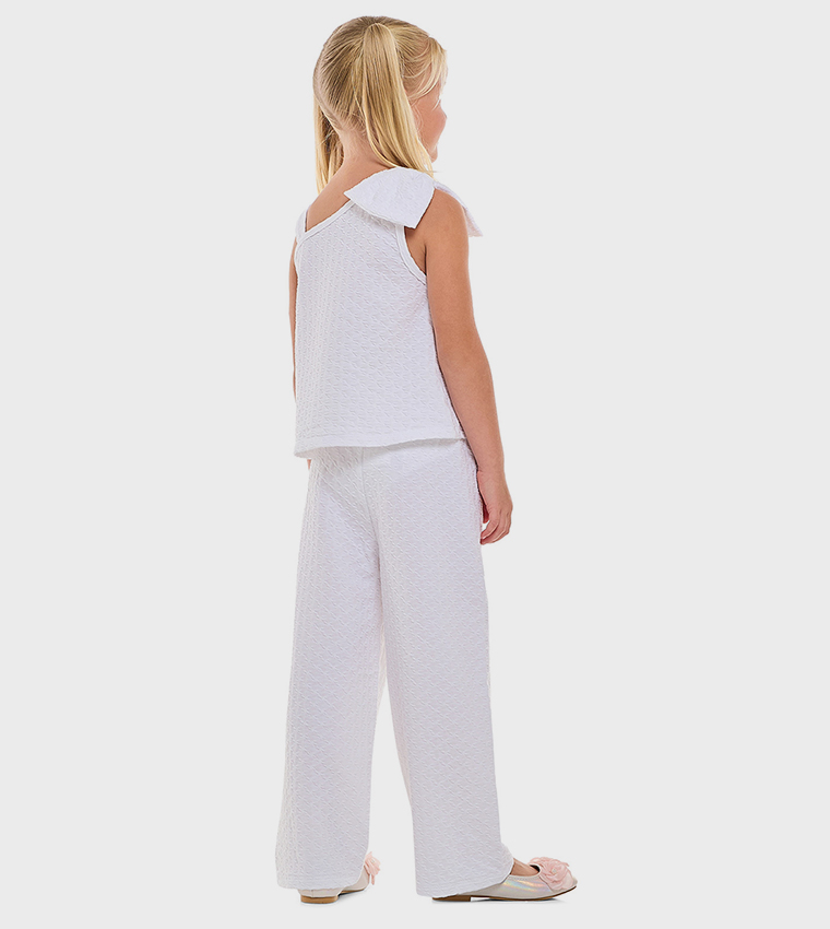 Textured Bow Detail Top and Pants Set