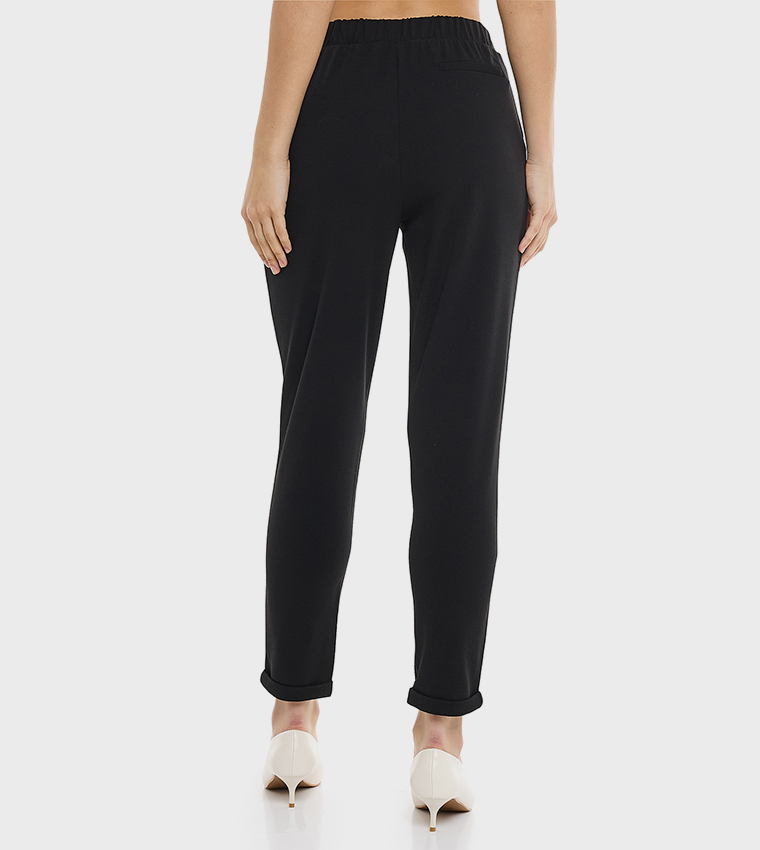 Solid Tapered Fit Pants with Elastic Waist