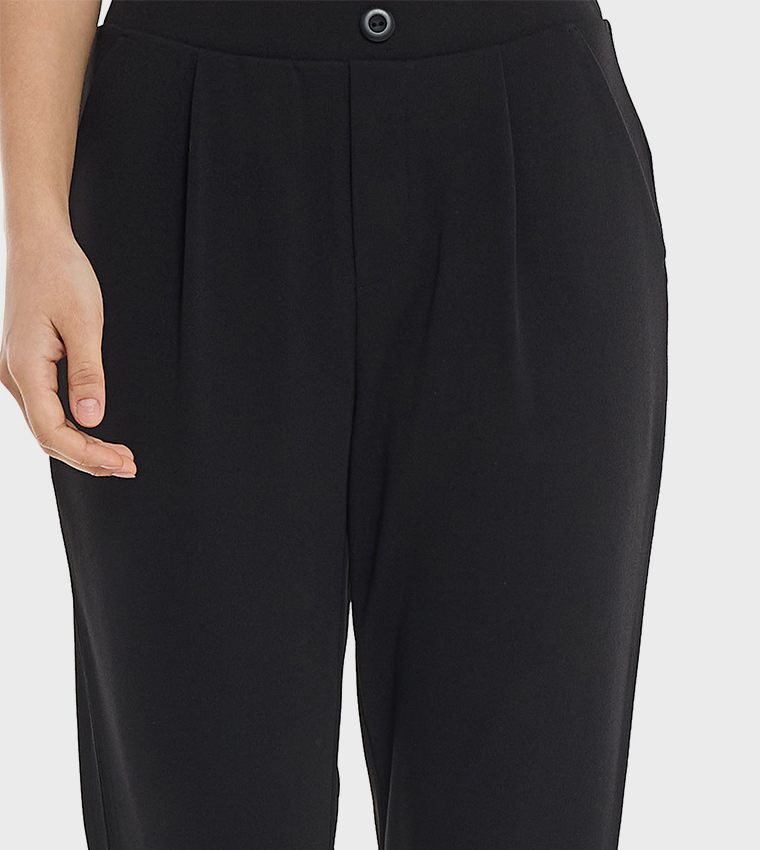 Solid Tapered Fit Pants with Elastic Waist