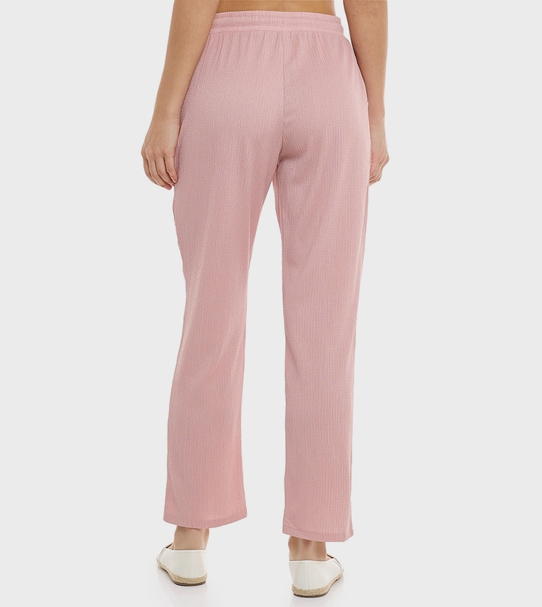 Textured Tapered Fit Pants with Drawstring Waist