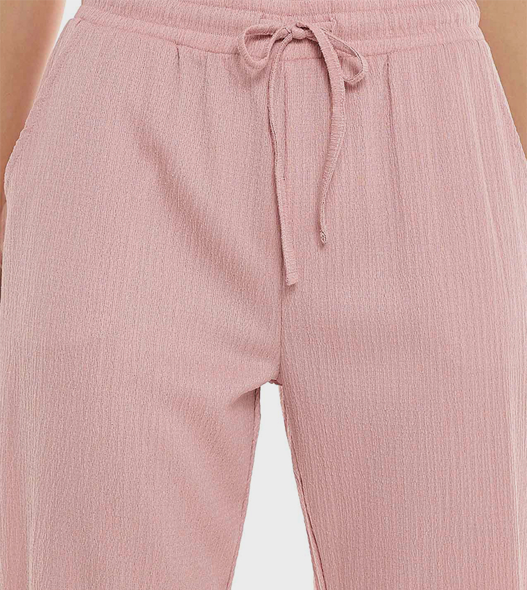 Textured Tapered Fit Pants with Drawstring Waist