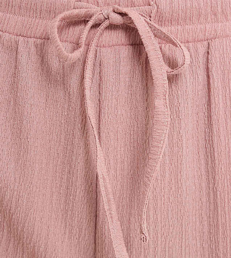 Textured Tapered Fit Pants with Drawstring Waist