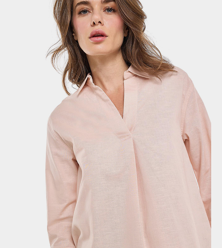 Solid Collared Top with 3/4 Sleeves