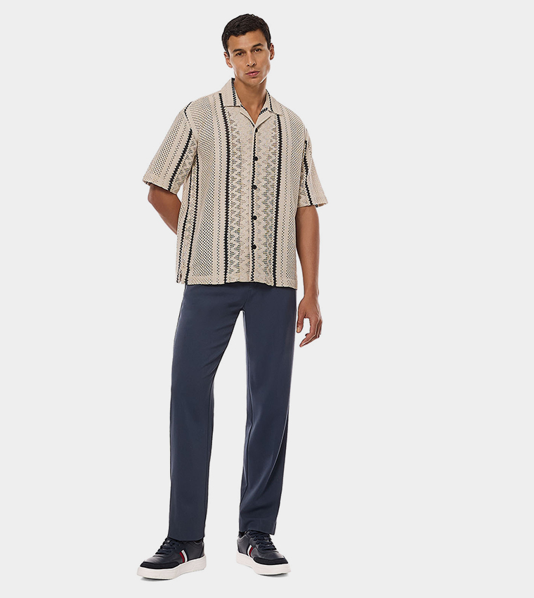 Solid Tapered Fit Trousers with Drawstring Waist