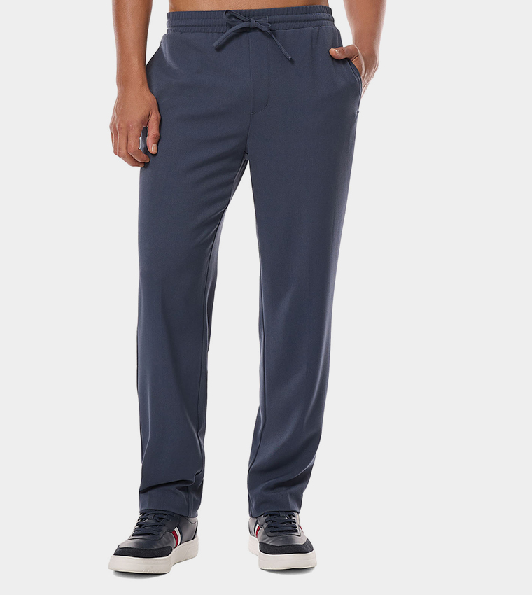 Solid Tapered Fit Trousers with Drawstring Waist