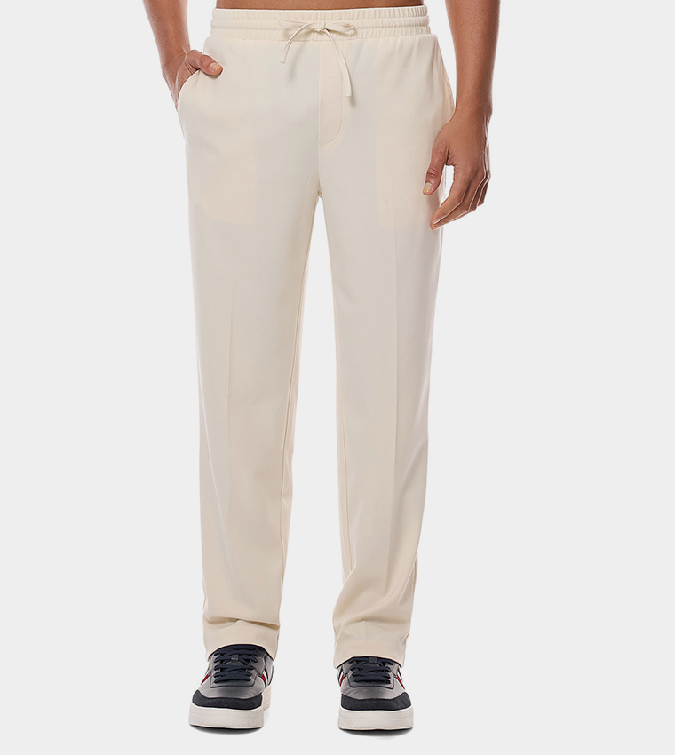 Solid Tapered Fit Trousers with Drawstring Waist