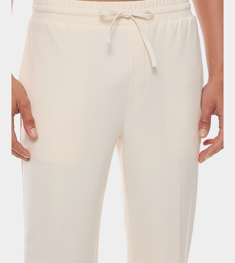 Solid Tapered Fit Trousers with Drawstring Waist