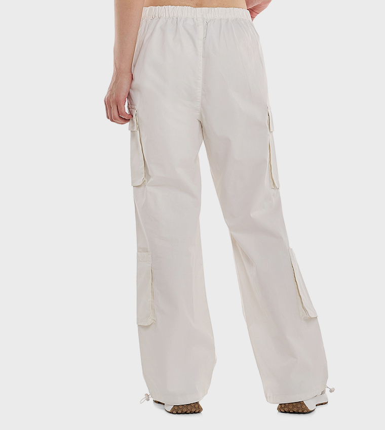Solid Cargo Parachute Pants with Button Closure