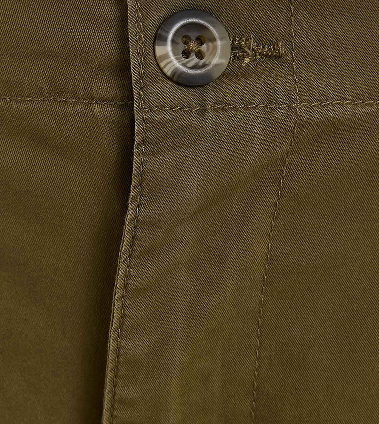 Solid Cargo Parachute Pants with Button Closure