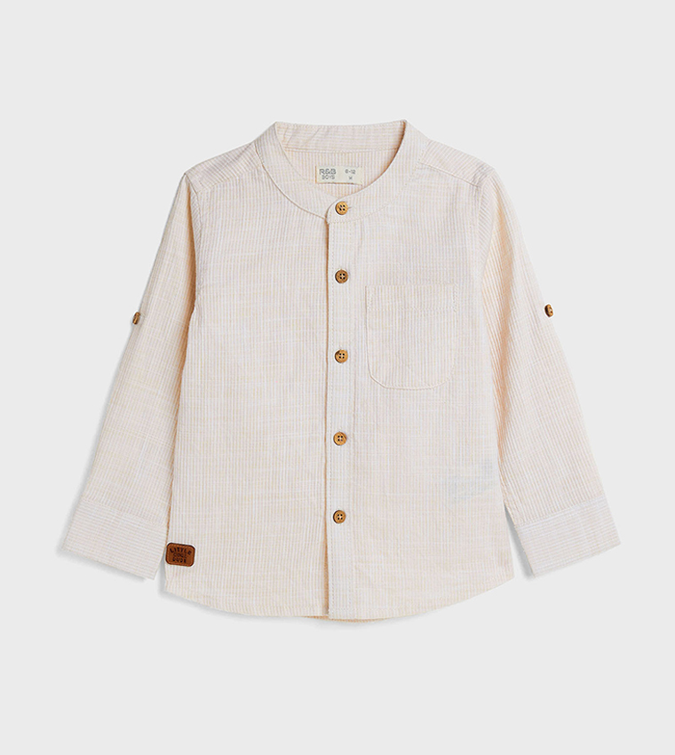 Ribbed Shirt with Mandarin Collar and Long Sleeves