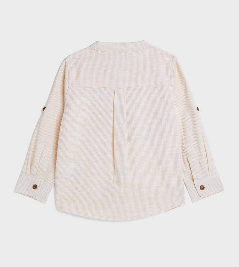 Ribbed Shirt with Mandarin Collar and Long Sleeves