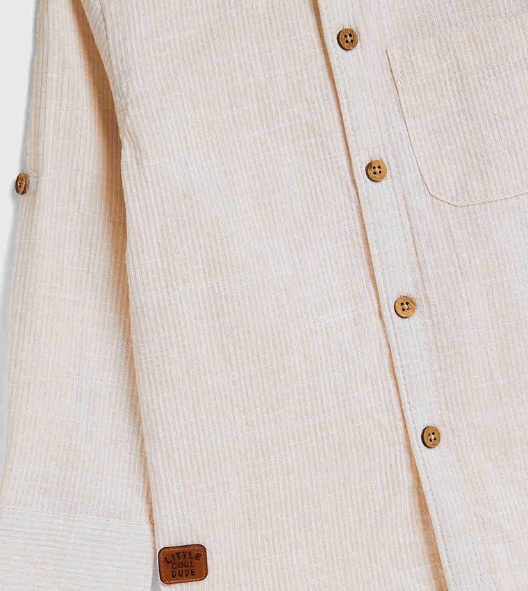 Ribbed Shirt with Mandarin Collar and Long Sleeves