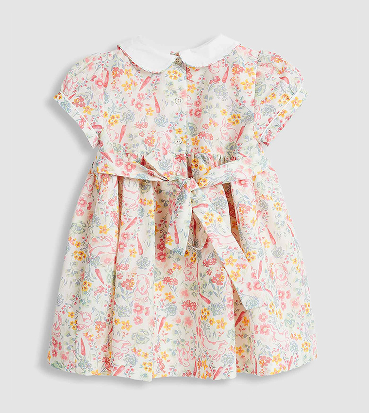 Printed Flared Dress with Baby Collar and Puff Sleeves