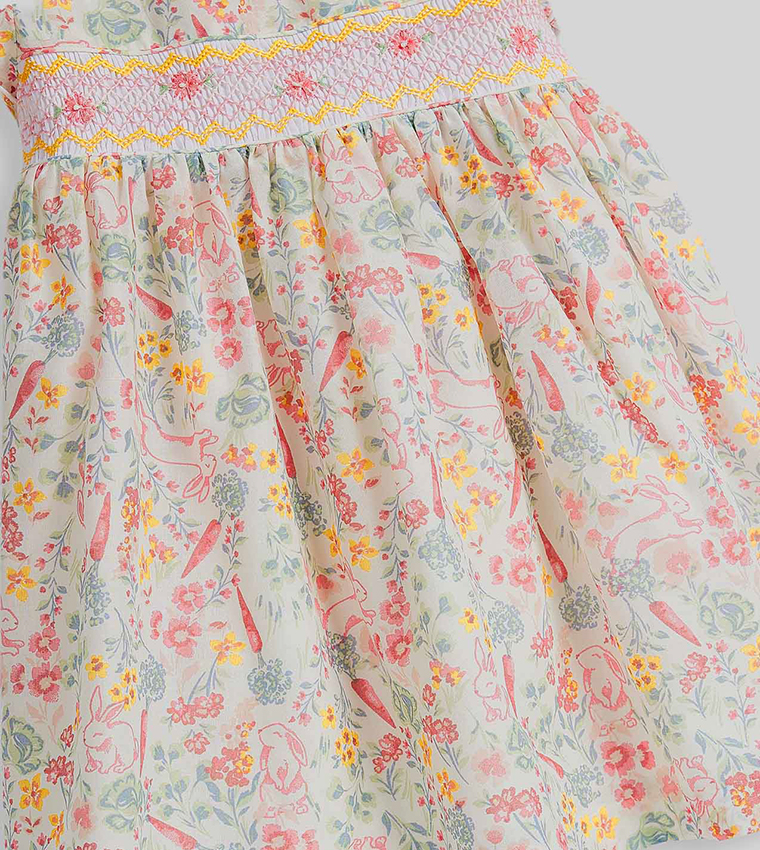 Printed Flared Dress with Baby Collar and Puff Sleeves