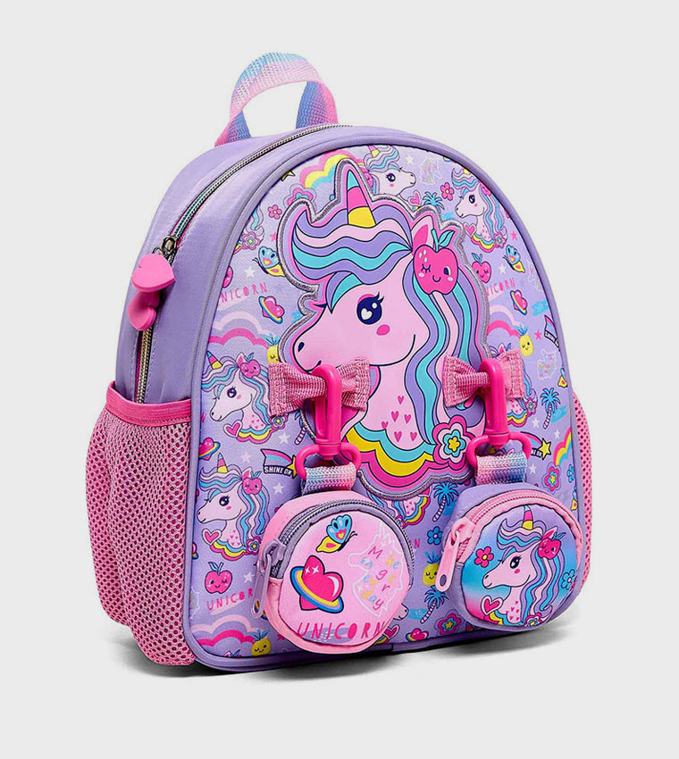 Unicorn Appliqued Backpack with Pouches