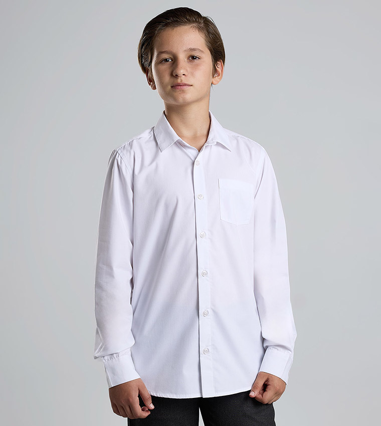 Solid Shirt with Classic Collar and Long Sleeves
