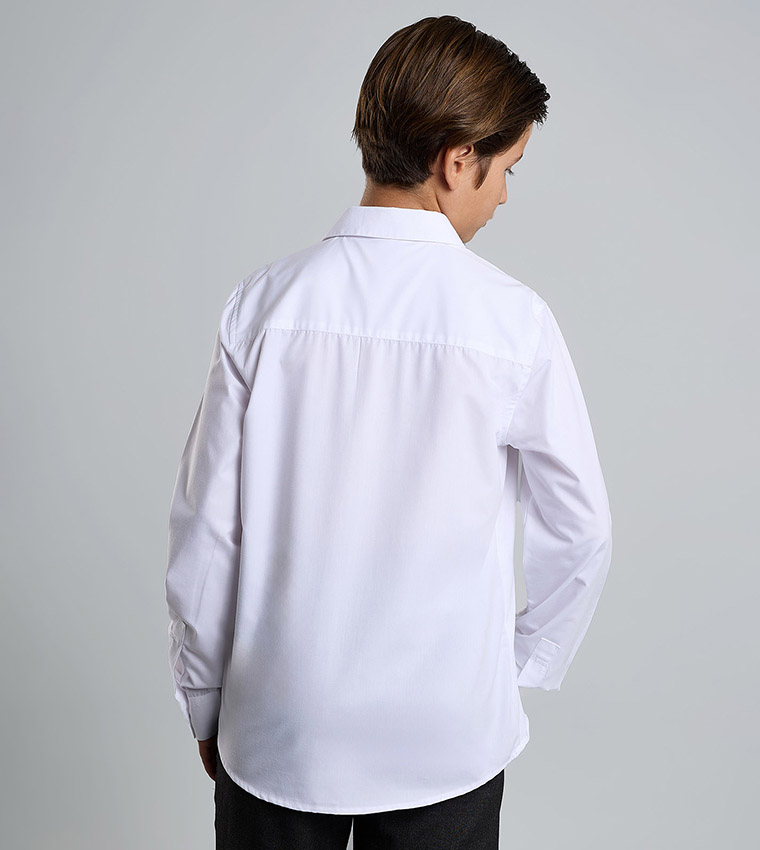 Solid Shirt with Classic Collar and Long Sleeves