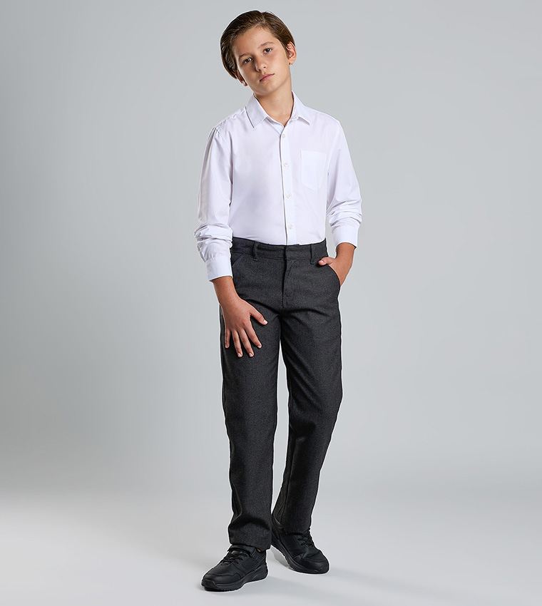 Solid Shirt with Classic Collar and Long Sleeves
