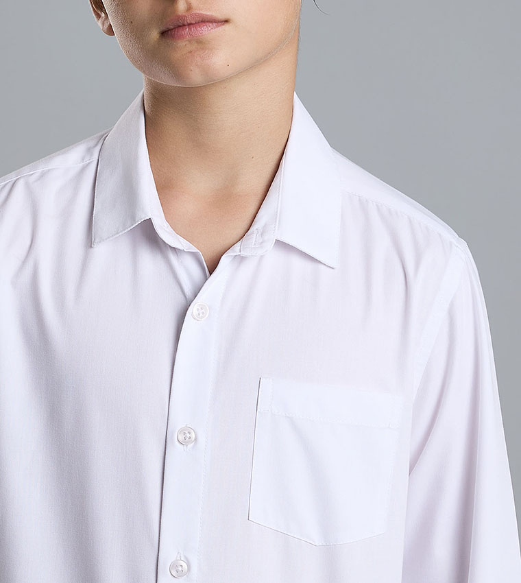 Solid Shirt with Classic Collar and Long Sleeves