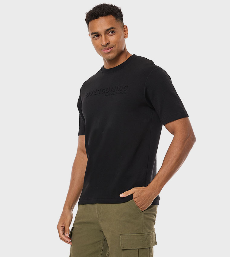 Embossed T-Shirt with Crew Neck and Short Sleeves