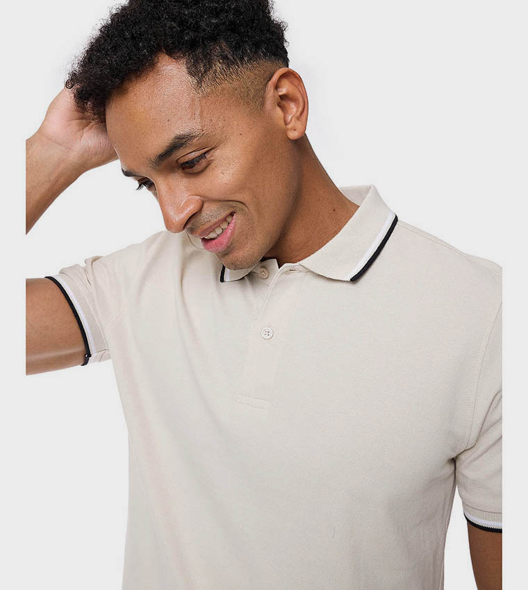 Tipping Detail Polo T-Shirt with Short Sleeves
