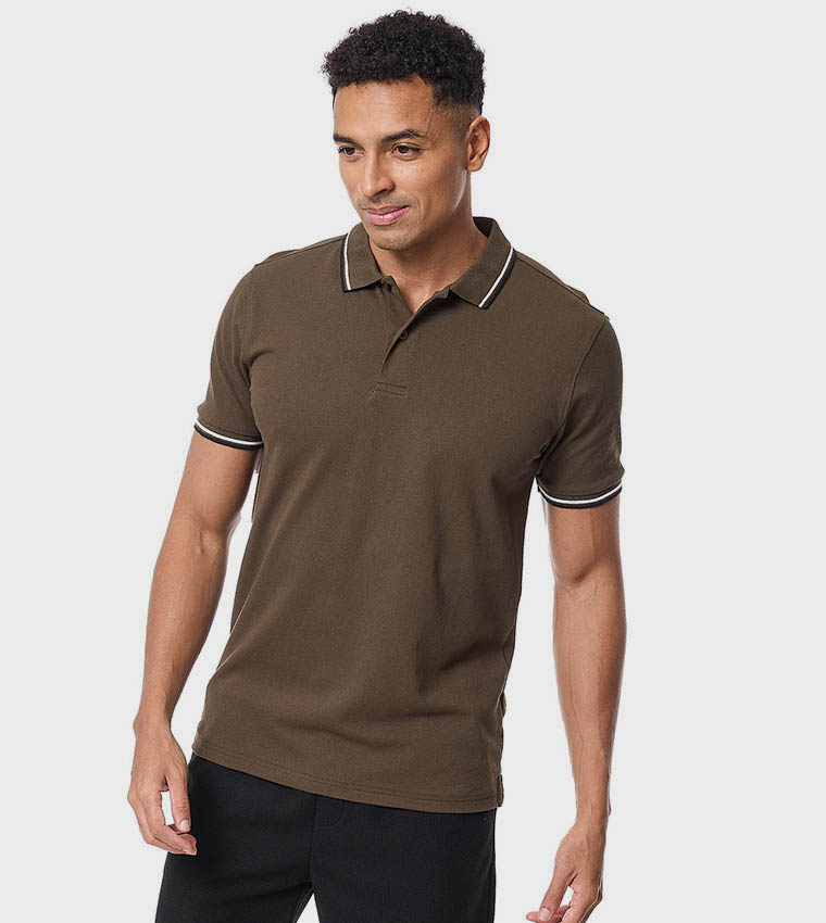 Tipping Detail Polo T-Shirt with Short Sleeves