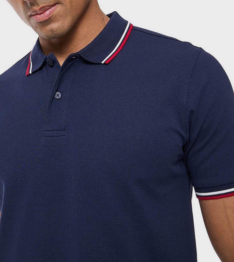 Tipping Detail Polo T-Shirt with Short Sleeves